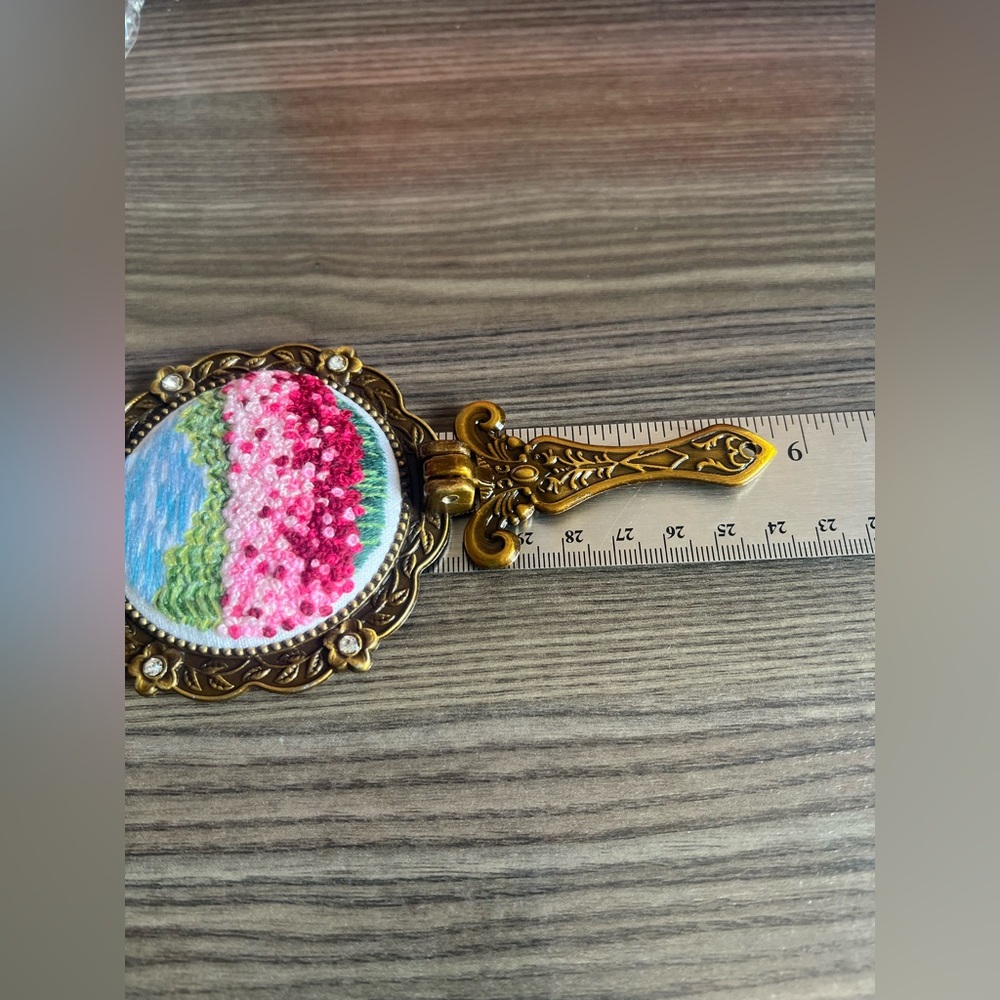 Vintage Handheld Mirror with Embroidered Design - Picture 6 of 6